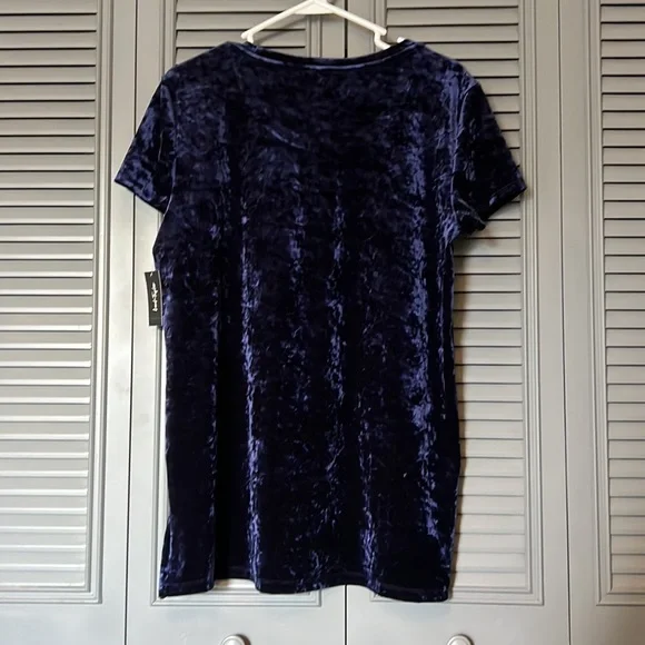 NWT Lord and Taylor : Blue Crushed Velvet Blouse - L - Picture 4 of 9